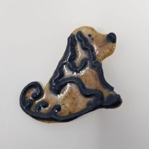 Vintage Funky Dog Brooch, Ceremic, Tan and Blue, Artsy Estate Lapel Pin